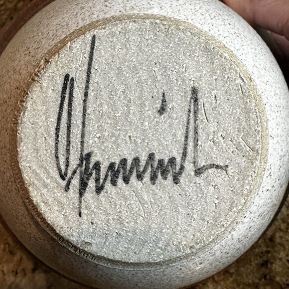 Michael Obranovich Stoneware Pottery Bowl Earthtones Spotted Signed 7.5" X 5.2" - Picture 9 of 12